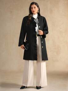 Flouryn Plus Size Women's Elegant Versatile Fashion Black Ruffled Woolen Fabric - Black - View 7