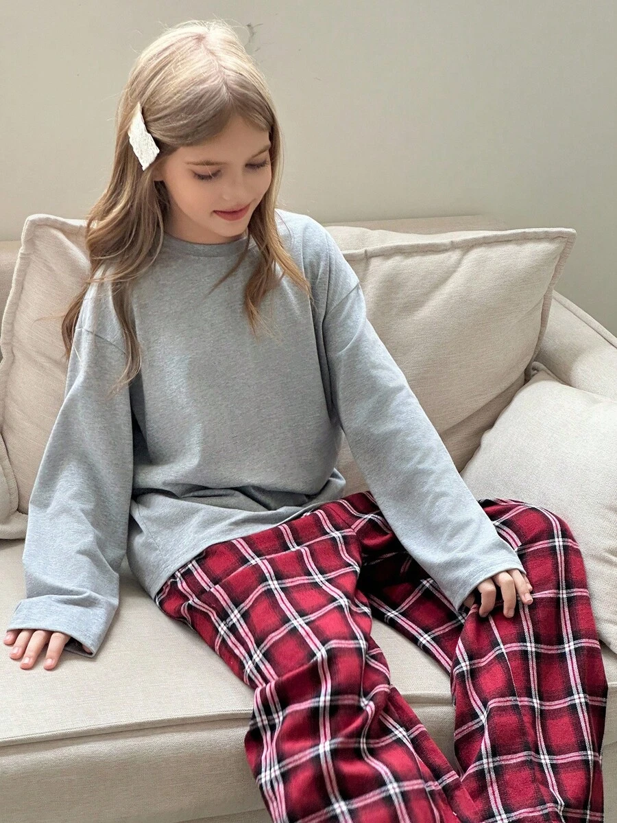 Hapijoa 青少年女孩休闲家居服睡衣，秋季 - 灰色 - 查看 1