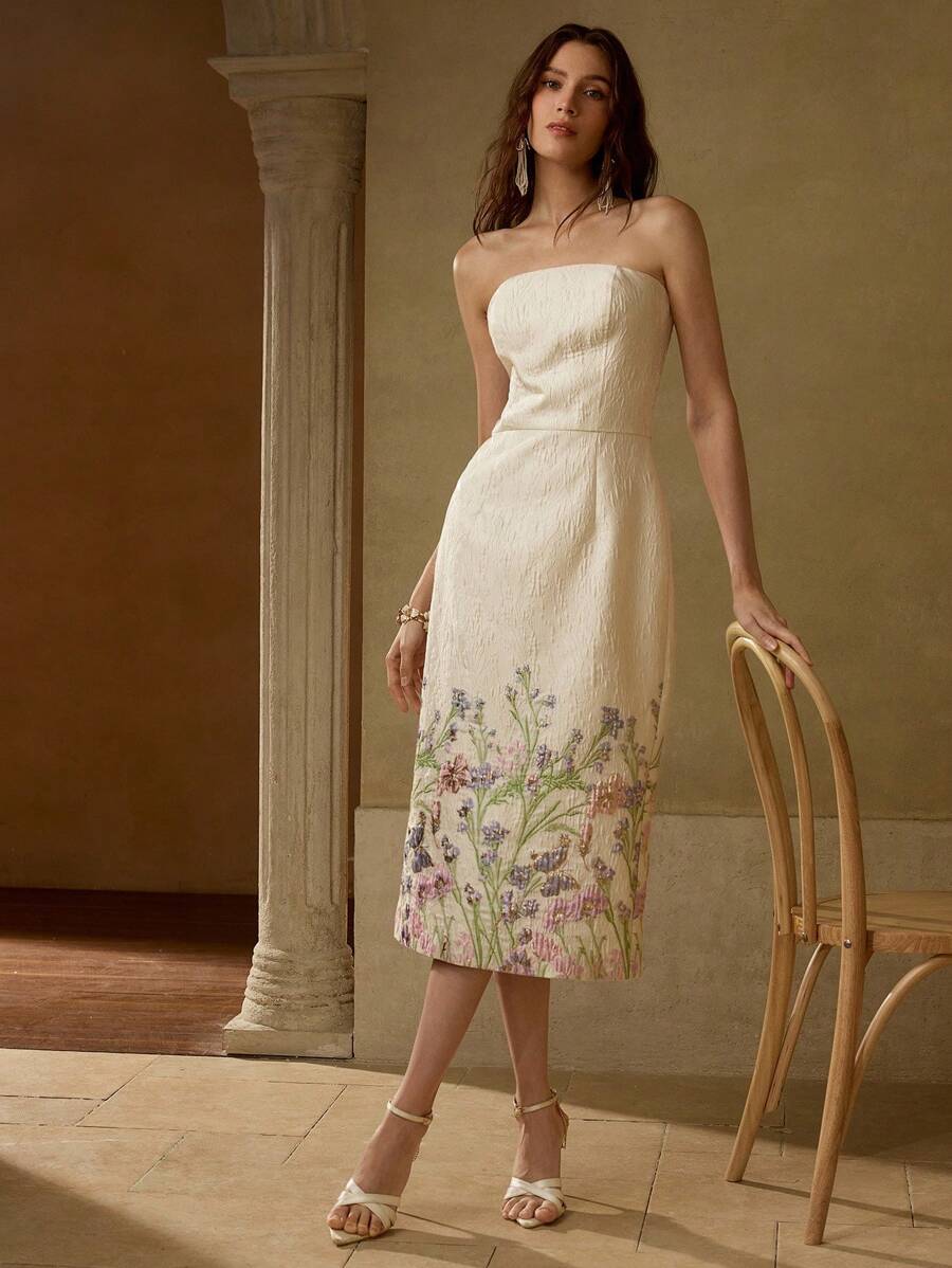 MOTF PREMIUM 提花开衩下摆连衣裙