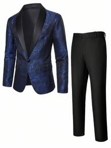 Manfinity AFTRDRK Men's Fashionable Luxury Party Blazer And Pants Set, Old Money - Navy Blue - View 3