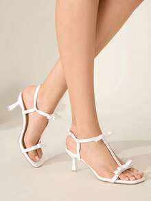 CUCCOO CHICEST Giày cao gót mũi vuông đính đá giả bạc đính nơ trang trí bằng nhựa PVC trong suốt thời trang gợi cảm cho nữ, thích hợp cho mùa hè, kỳ nghỉ, lễ hội âm nhạc, tiệc bar - trắng - Xem 1