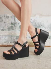 Sugerpunk 女式黑色厚底坡跟休闲凉鞋 - 黑色 - 查看 2