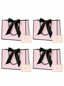 SHEIN 4Pcs Gift Bags, Wedding Bride Present Bag Gift Wrapping Bag With Cards Gift Bag For Birthday Wedding Party Mother's Day 28x10x20cm,Christmas,Wedding,Back To School
