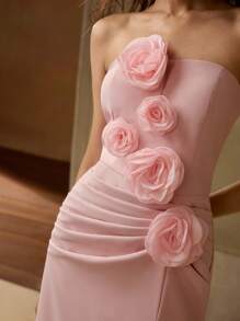 MOTF PREMIUM 立体花卉大腿开衩筒形鸡尾酒会礼服 - 粉色 - 查看 1