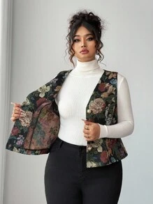 Elenzga Fashionable Vintage Plus Size Jacket Vest With Pearl Button Decor, Versatile Suitable For Gatherings, Parties, Valentine's Day - Multicolor - View 3