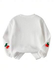 SHEIN 2pcs Set Young Girls Casual Unique Knit Round Neck Top With 3D Cherry Design And Flared Pants, Suitable For Leisure, Cute, Outdoor, Autumn/Winter Fall - Red - View 7