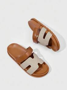 HighSole 女士时尚百搭平底凉鞋，夏季新风格 - 杏色 - 查看 6