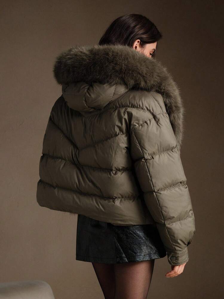 Thick Fluffy Collar Quilted Padded Coat For Women, Suitable For Autumn, Fall, Winter, Going Out, Elegant, Chic, Formal, Graduation