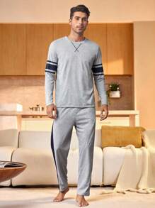 Manfinity Underwear&Sleepwear Basics 男士条纹印花睡衣套装/家居服套装，秋冬服装