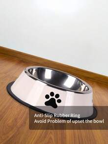 1PC大容量不锈钢宠物碗带爪印图案防滑耐用狗碗适用于中大型犬喂食饮水碗宠物用品狗配件宠物爱好者礼物 - 白色 - 查看 2