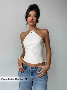 Aloruh 1 件女士纯色无袖露背上衣，夏季时尚，适合外出