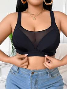 SHEIN 1 件大码女士黑色无钢圈舒适宽肩带文胸 - 黑色 - 查看 3