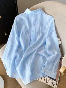 SHEIN 2pcs/Set Casual Solid Color Shirt And Shorts Set - Blue - View 2