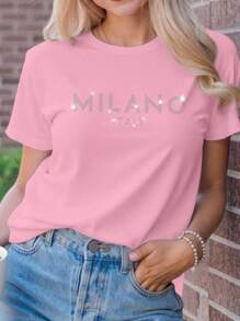 ReShift 大码女款米兰意大利标语字母印花T恤短袖休闲上衣女款夏季图案T恤