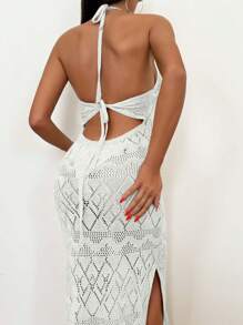 SHEIN Tall Cover-Up Dress With Hole, Slit, Halter Neck, - White - View 2