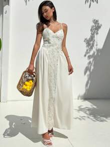 Aloruh Apricot Patchwork A-Line Dress, Suitable For Party, Ball, Vacation - Apricot - View 7