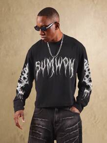 SUMWON Alternativ Gothic Streetwear Langarm T-Shirt in Oversized Passform mit Totenkopf Grafik-Muster, Winter Festival Konzert Punk Rock Stil