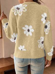 EMERY ROSE 女式花卉印花长袖单排扣休闲开衫 - 黃色 - 查看 2