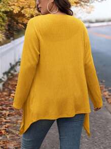 SHEIN LUNE Áo khoác len cardigan dài thiết kế cổ bất đối xứng thời trang mùa đông cỡ lớn cho đi chơi và đi làm, quần áo mùa thu cho phụ nữ mùa thu - Màu vàng - Xem 3