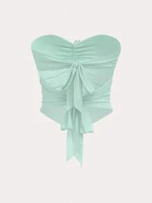 SHEIN ICON חולצה אופנתית עם אפליקציה ורשת לנשים, חולצות קיץ חמודות ופרספקטיבה סקסית - ירוק - ראה 9