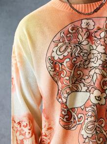ROMWE MEN Street Life Suéter de cuello redondo con estampado de calavera para hombre, ropa urbana, Halloween - Multicolor - Ver 2