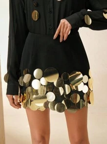 Anewsta Women's Handmade Sequin Decorated Versatile A-Line Mini Skirt, Spring Summer - Black - View 7