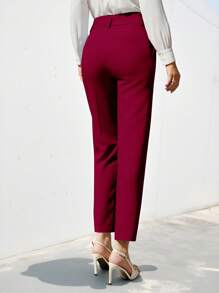 EURMUSE Women's Solid Color Simple Daily Suit Pants  - Burgundy - View 2