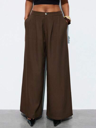 Maija 大码女士棕色休闲西装裤，职业办公装，都市时尚百搭，秋季浪漫风，时尚百搭；舒适、时尚、优雅、休闲、简约日常穿着、必备单品、纯色、假日休闲、得体、单身女士、优雅时尚商务休闲女装外出裤，适合毕业季、教师节、秋季、大码、秋季、返校季、返校节、冬季穿着。