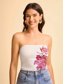 CAJUNI Damen tropisches Lässig Urlaubs-Strand rosa tropisches Blumen Pflanzen Muster kurzes Camisole Top - Verschiedenfarbig - Übersicht 7