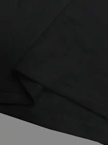 INAWLY Plus Zip Up Rib-Knit Tee, For Summer - Black - View 4