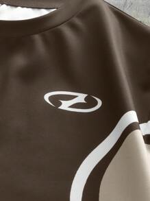 AXEPEAK Áo thun nam tay ngắn màu tương phản thời trang đường phố thường ngày, mùa hè - Cà phê nâu - Xem 4