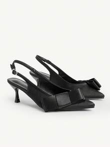 CUCCOO CHICEST 女士尖头小猫跟高跟鞋，蝴蝶结装饰，优雅甜美浪漫百搭时尚舒适鞋，适合哥特式、经典黑色、正式场合、派对、工作场所、婚礼、节日 - 黑色 - 查看 8