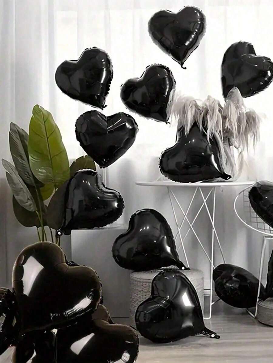 20pcs 18" Foil Heart Shaped Balloons For Wedding, Birthday, Proposal Party Decor,Christmas - Black - View 1
