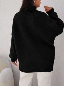 EURMUSE Minimalistyczny, swobodny sweter w jednolitym kolorze, luźny krój, golf z obniżonymi ramionami, plus size