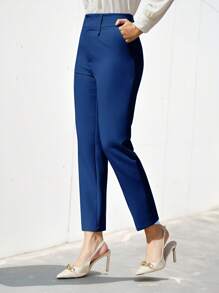 EURMUSE Women's Solid Color Simple Daily Suit Pants  - Blue - View 3