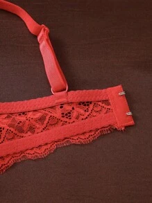 1 szt. koronkowy, patchworkowy, seksowny, romantyczny biustonosz bez fiszbin dla kobiet z małym biustem - Czerwony - Zobacz 5