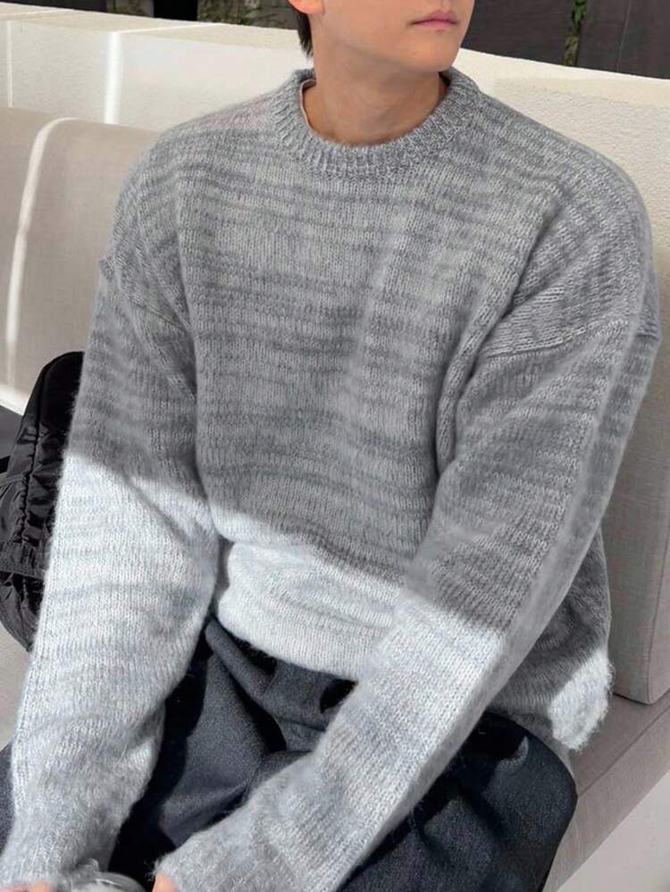 Multi-Color Textured Jacquard Knit Sweater For Men, Autumn