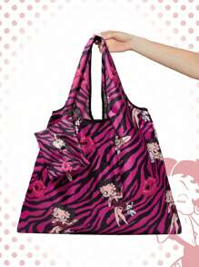 Betty Boop | ROMWE Bolso de tote plegable de gran capacidad con monedero, bolsa de compras portátil, bolsa de gimnasio - Multicolor - Ver 2