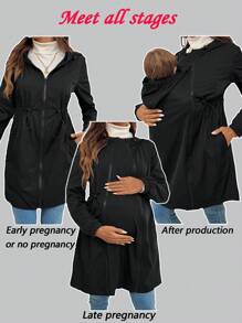 SHEIN Maternity Solid Color Drawstring Hooded 3-In-1 Nursing Jacket - Black - View 1