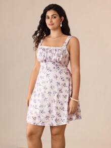 SHEIN MOD 大码女式方领蕾丝装饰露背系带花卉度假浪漫长裙，适合约会、返校大码挤奶女工连衣裙，生日女士休闲连衣裙，婚礼宾客女士连衣裙，女士生日连衣裙，适合约会、生日、初秋、温布尔登风格、温布尔登服装 - 彩色 - 查看 6