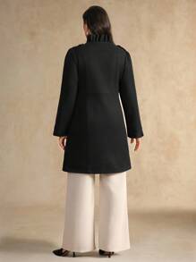 Flouryn Plus Size Women's Elegant Versatile Fashion Black Ruffled Woolen Fabric - Black - View 3