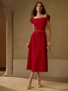 MOTF PREMIUM BOW DETAIL ZIPPER DRESS - Red - View 3