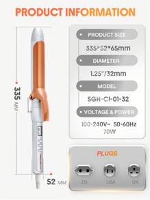 SHEGLAM HAIR It-Curl 捲髮棒，捲髮器，捲髮器，32 毫米捲髮棒，LED 顯示器和 5 種溫度設置，快速預熱，無需等待，護髮不損傷頭髮，防卡頭髮設計，自動關閉適合所有髮質 - 英國插頭 畢業 生日 禮物 假期 冬天 粉紅色的 氛圍 化妝品 派對 海灘 旅行 露營 學校 校園 節慶 玫瑰 展示 女孩 魅力 最好的 情人節 婦女節 愛自己 - 英規插(220-240V) - 查看 12