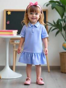 SHEIN Đầm xòe dệt kim màu sắc thoải mái cho bé gái - trắng - Xem 9