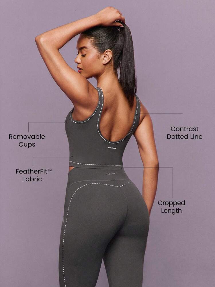 FeatherFit™ Sweet Glow Soft Stretchy Sweat-Wicking Contrasting Dotted Line Removable Cups Sweetheart Neck Active Tank Top Low-Impact Yoga Pilates Studio Gym Daily Active  Spring Summer