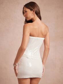 L'Amorae Women's White Sequin Bridal Shower Bachelorette Two Pieces Set Corset Top - White - View 2
