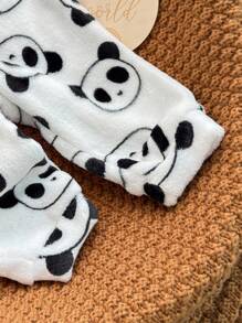 男嬰熊貓圖案連帽法蘭絨連身褲 - 黑與白 - 查看 5