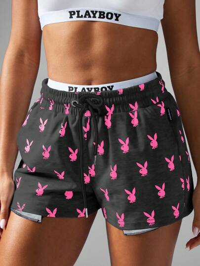 Missguided x Playboy Shorts With Bunny Motif Print Casual Training Running Festival Summer Lounge Vacation Beachwear Bottoms