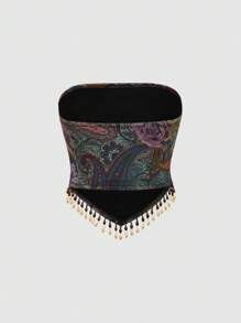 ROMWE Bộ trang phục lễ hội âm nhạc phương Tây phong cách Hippie cổ điển tua rua hạt gỗ họa tiết Paisley dành cho nữ - Nhiều màu - Xem 6