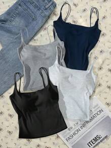 Attitoon 4pcs/Set Multicolor Cropped Tight Fit Sports Bra Camisole Top With Back Detail, Suitable For Activewear And Casual Layering, Summer